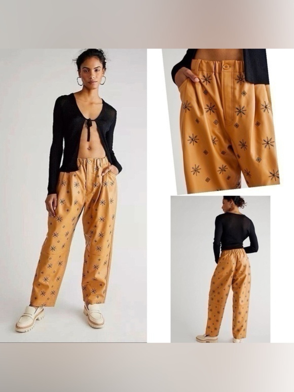 Free People Camille Embellished Vegan Leather Pants Tan Star Size Small